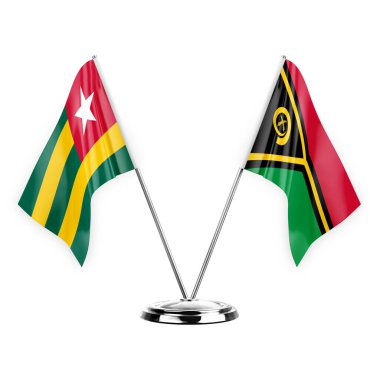 Two table flags isolated on white background 3d illustration, togo and vanuatu