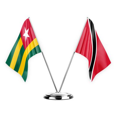 Two table flags isolated on white background 3d illustration, togo and tobago