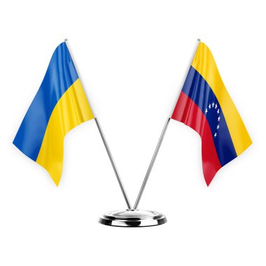 Two table flags isolated on white background 3d illustration, ukraine and venezuela
