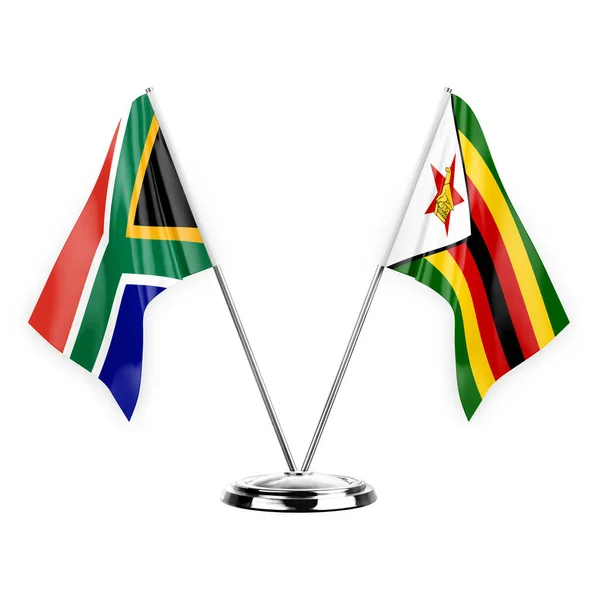 Two Table Flags Isolated White Background Illustration South Africa Zimbabwe — Stock Photo, Image