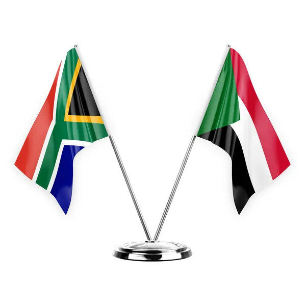 Two Table Flags Isolated White Background Illustration South Africa Sudan — Stockfoto