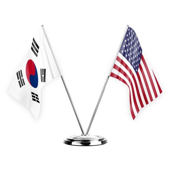 Two Table Flags Isolated White Background Illustration South Korea Usa — 图库照片