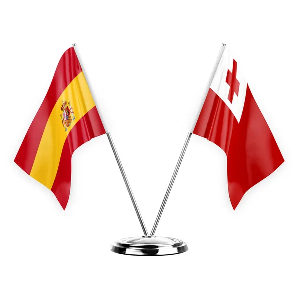 Two Table Flags Isolated White Background Illustration Spain Tonga —  Fotos de Stock