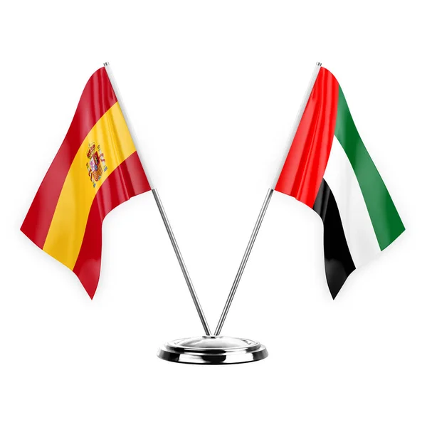 Two Table Flags Isolated White Background Illustration Spain United Arab — Stok fotoğraf