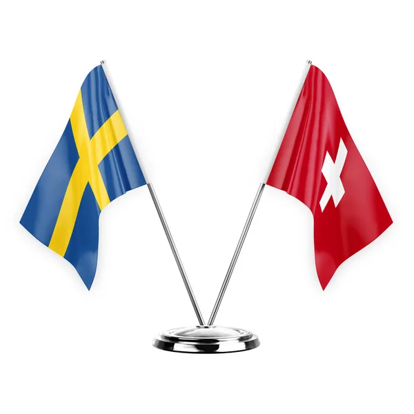 Two Table Flags Isolated White Background Illustration Sweden Switzerland — Stockfoto