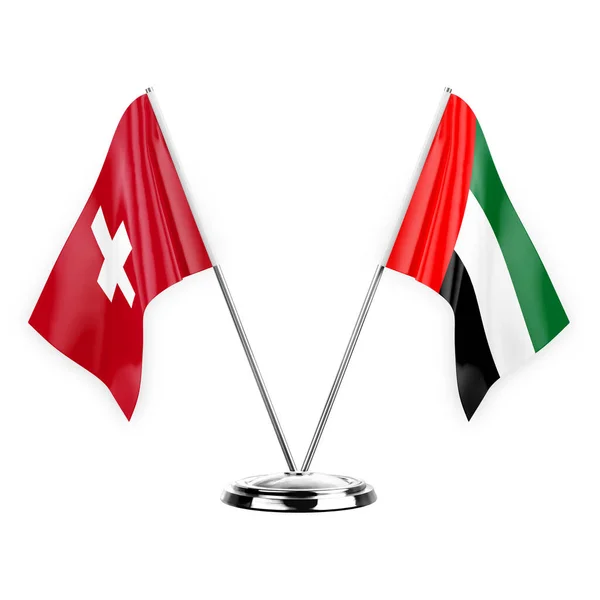 Two Table Flags Isolated White Background Illustration Switzerland United Arab — Zdjęcie stockowe