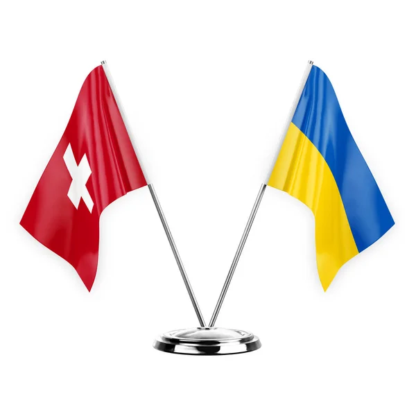 Two Table Flags Isolated White Background Illustration Switzerland Ukraine — Fotografia de Stock