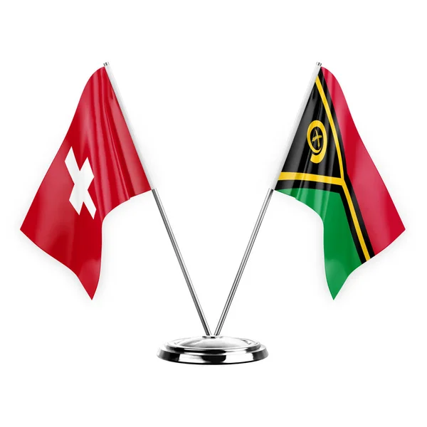 Two Table Flags Isolated White Background Illustration Switzerland Vanuatu — Stock fotografie