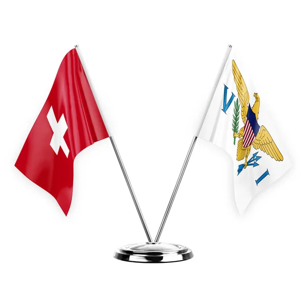 Two Table Flags Isolated White Background Illustration Switzerland Virgin Islands — Foto de Stock