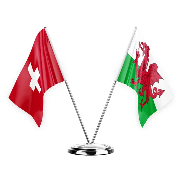 Two Table Flags Isolated White Background Illustration Switzerland Wales — Stock fotografie