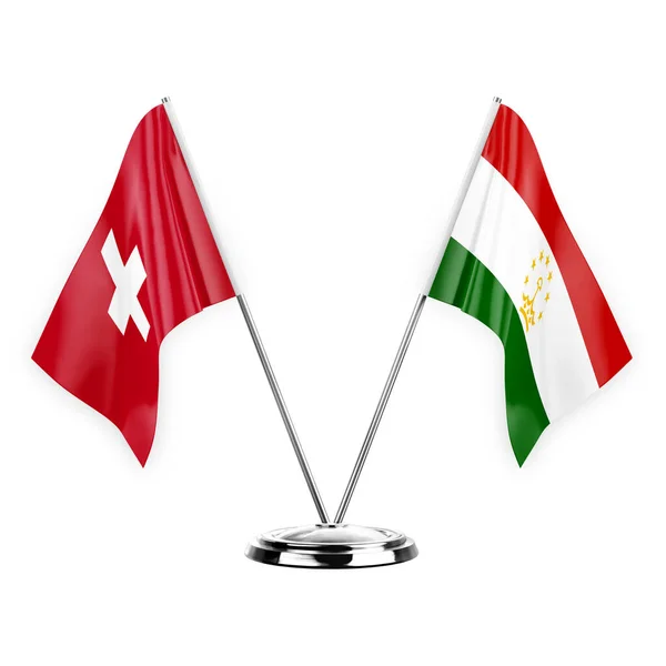 Two Table Flags Isolated White Background Illustration Switzerland Tajikistan — стокове фото