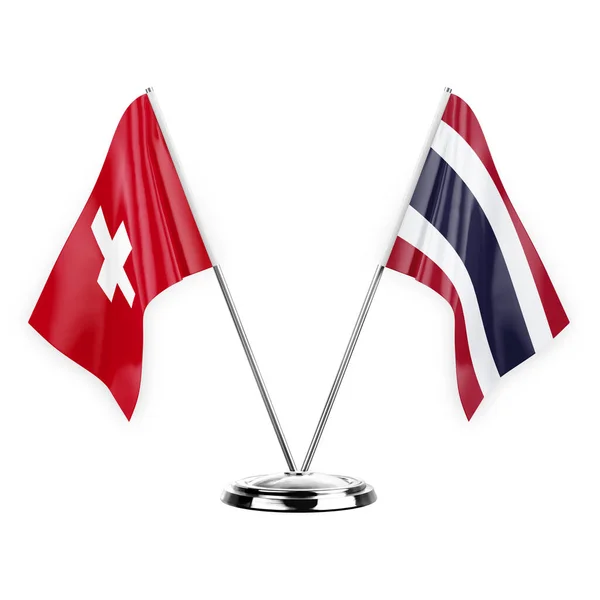 Two Table Flags Isolated White Background Illustration Switzerland Thailand — Fotografia de Stock