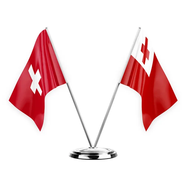 Two Table Flags Isolated White Background Illustration Switzerland Tonga — Stockfoto