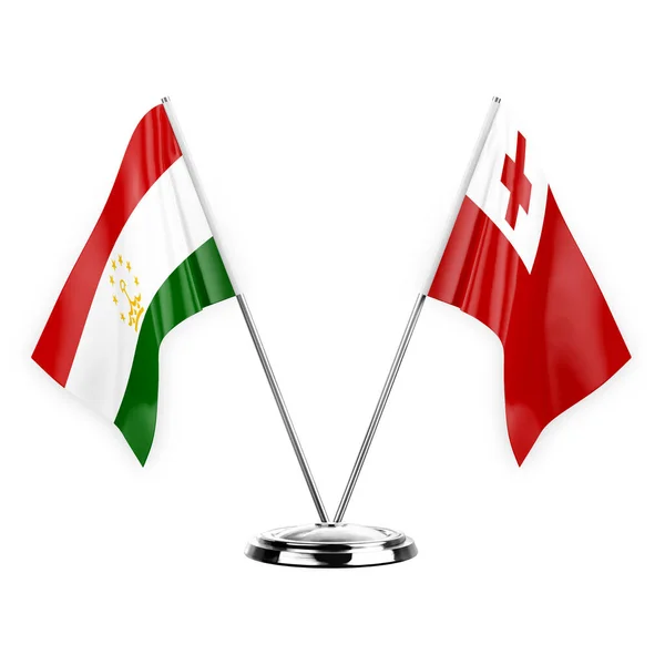 Two Table Flags Isolated White Background Illustration Tajikistan Tonga — Zdjęcie stockowe