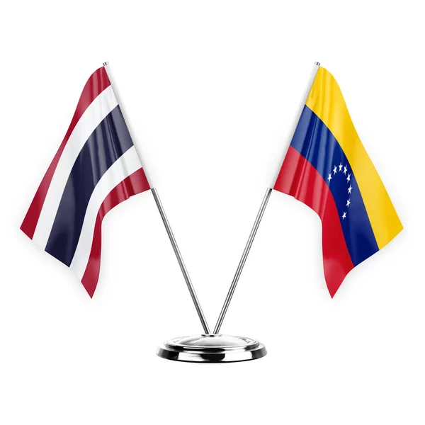 Dos Banderas Mesa Aisladas Sobre Fondo Blanco Ilustración Tailandia Venezuela — Foto de Stock