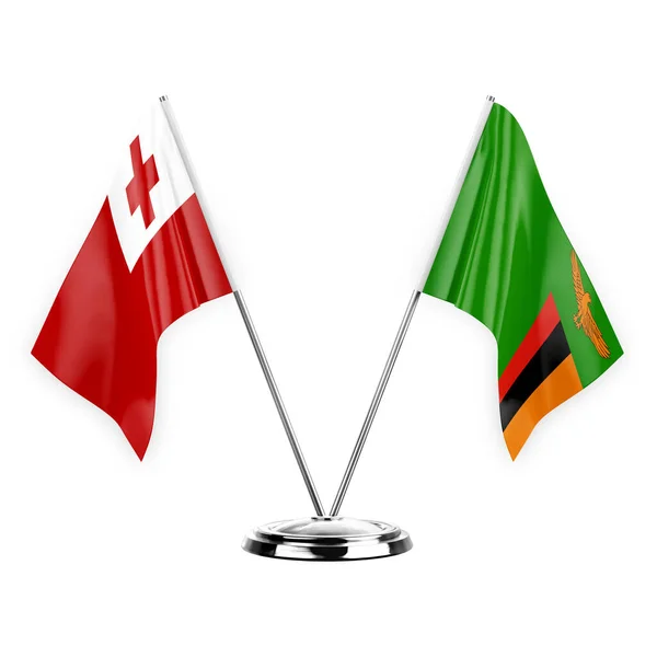 Two Table Flags Isolated White Background Illustration Tonga Zambia — Stock fotografie