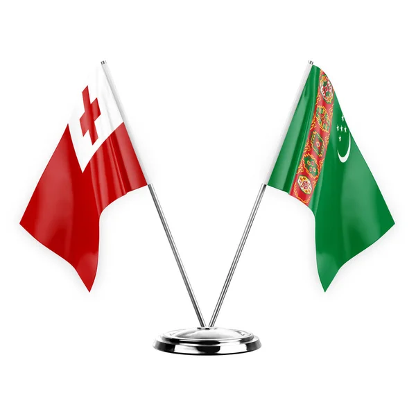 Two Table Flags Isolated White Background Illustration Tonga Turkmenistan — Zdjęcie stockowe