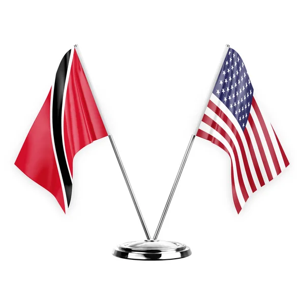 Two Table Flags Isolated White Background Illustration Trinidad Tobago Usa — Stok fotoğraf