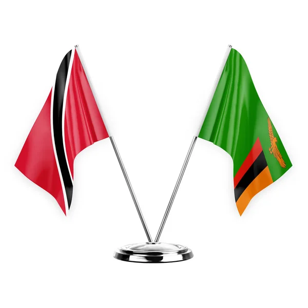 Two Table Flags Isolated White Background Illustration Trinidad Tobago Zambia — Stok fotoğraf