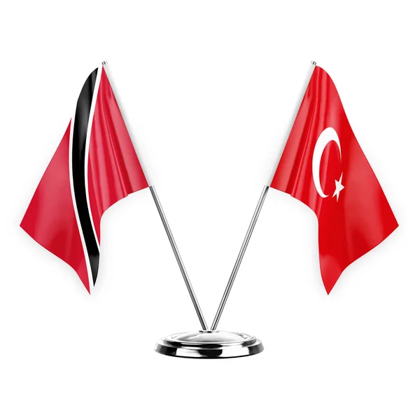 Two Table Flags Isolated White Background Illustration Trinidad Tobago Turkey — Foto Stock