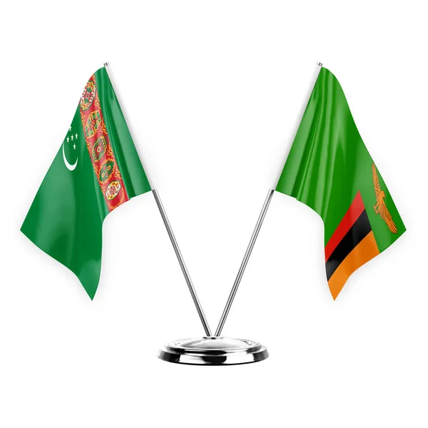 Two Table Flags Isolated White Background Illustration Turkmenistan Zambia — Fotografia de Stock