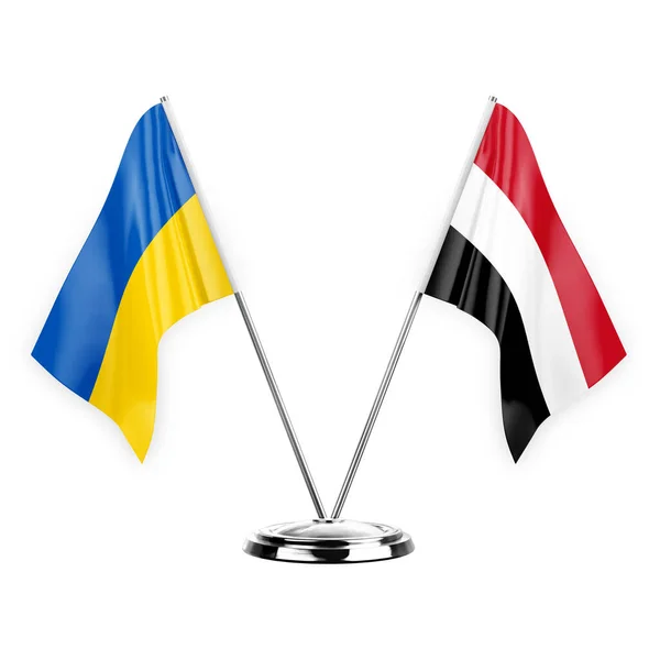 Two Table Flags Isolated White Background Illustration Ukraine Yemen — Stockfoto