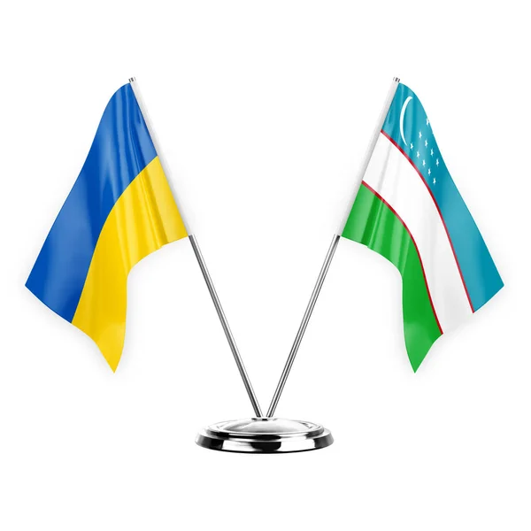 在白色背景下分隔的两个表旗3D插图 Ukraine和Uzbep Org — 图库照片