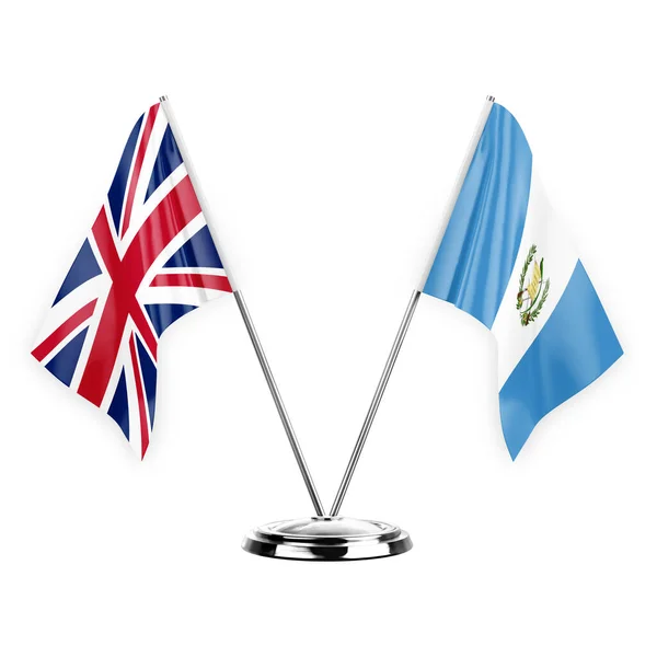 Two Table Flags Isolated White Background Illustration United Kingdom Guatemala — Stok fotoğraf