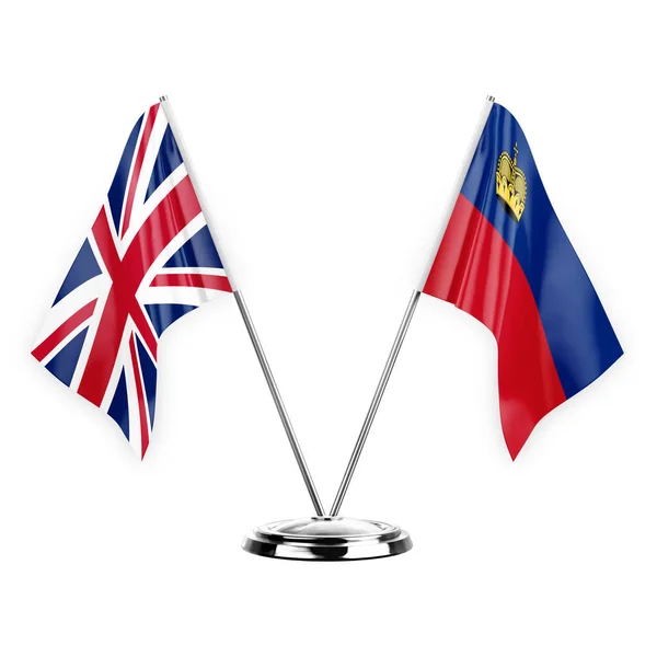 Two Table Flags Isolated White Background Illustration United Kingdom Liechtenstein — Fotografia de Stock