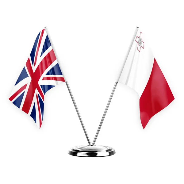 Two Table Flags Isolated White Background Illustration United Kingdom Malta — Stock fotografie