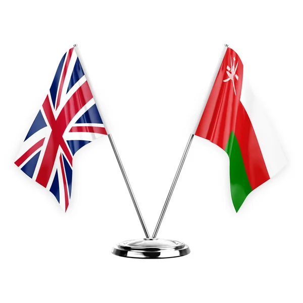 Two Table Flags Isolated White Background Illustration United Kingdom Oman — 图库照片