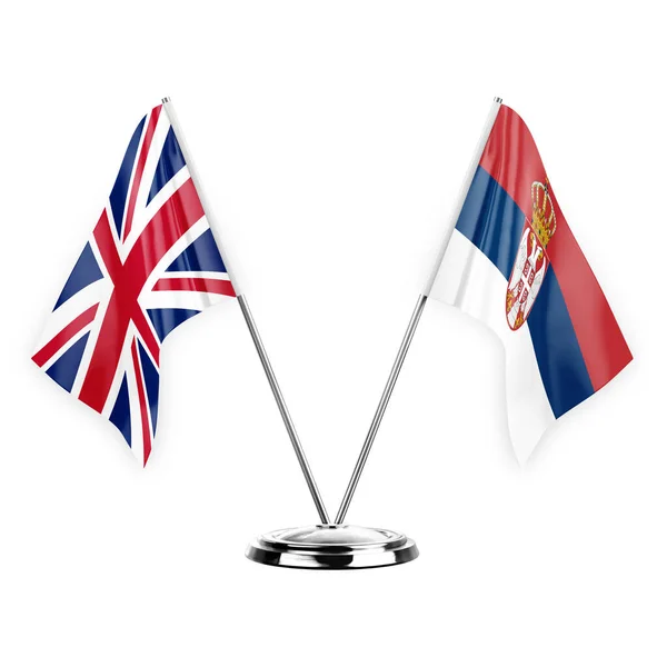 Two Table Flags Isolated White Background Illustration United Kingdom Serbia — Fotografia de Stock
