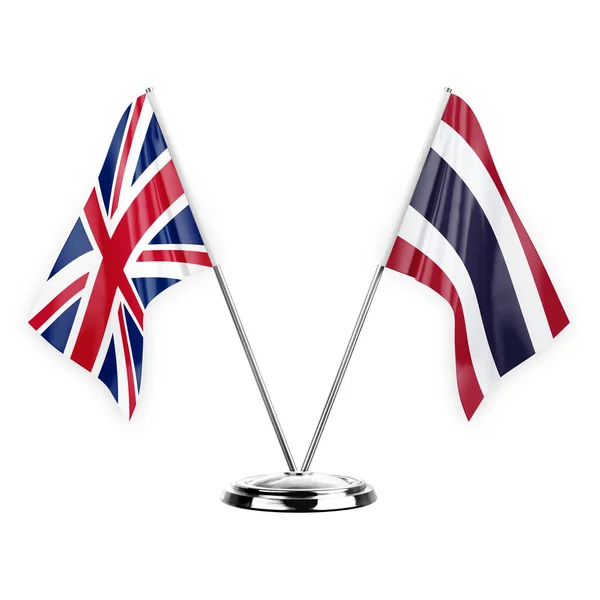Two Table Flags Isolated White Background Illustration United Kingdom Thailand — Fotografia de Stock
