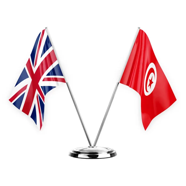 Two Table Flags Isolated White Background Illustration United Kingdom Tunisia — Fotografia de Stock