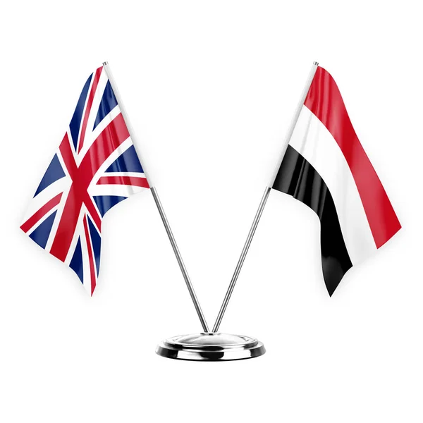 Two Table Flags Isolated White Background Illustration United Kingdom Yemen — Stockfoto