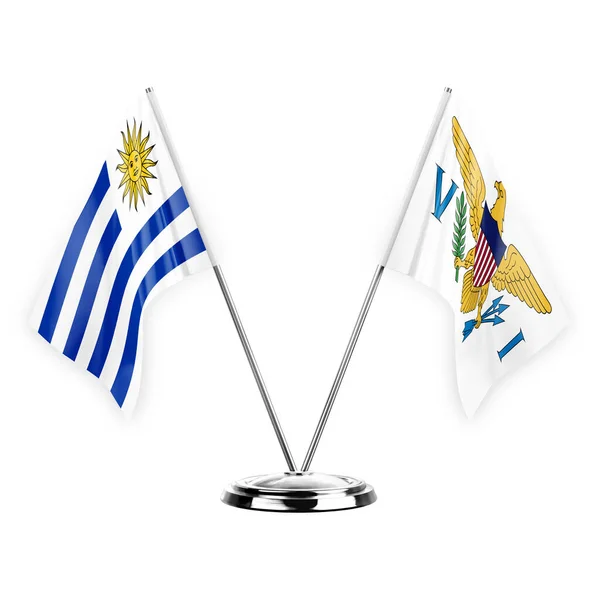 Two Table Flags Isolated White Background Illustration Uruguay Virgin Islands — Stockfoto