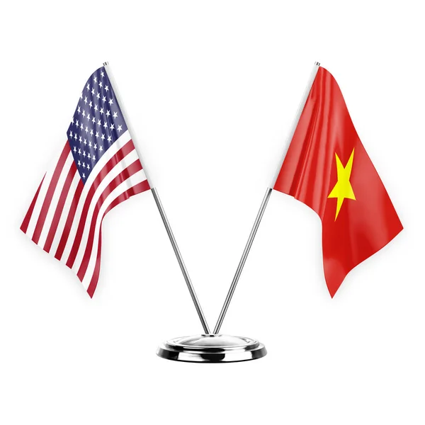 在白色背景下分隔的两个表国旗3D插图 美国和越南 — 图库照片