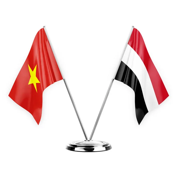 Two Table Flags Isolated White Background Illustration Vietnam Yemen — Stockfoto