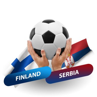 Soccer football competition match, national teams finland vs serbia