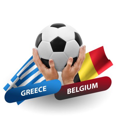 Soccer football competition match, national teams greece vs belgium
