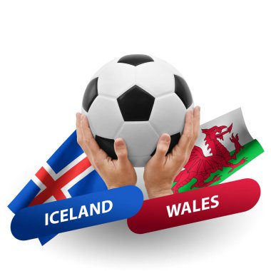 Soccer football competition match, national teams iceland vs wales