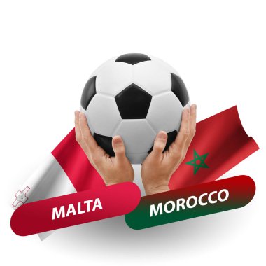 Soccer football competition match, national teams malta vs morocco
