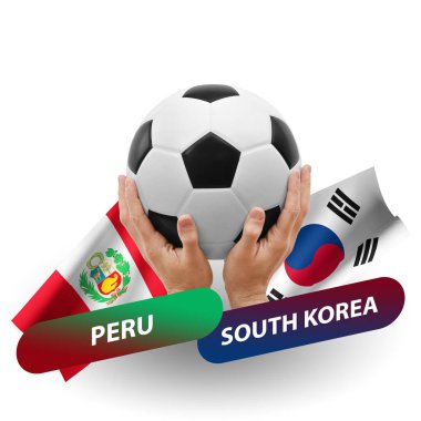 Soccer football competition match, national teams peru vs south korea