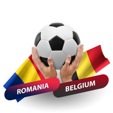 Soccer football competition match, national teams romania vs belgium