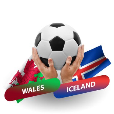 Soccer football competition match, national teams wales vs iceland