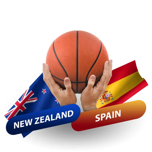 Partido Competencia Baloncesto Equipos Nacionales Nueva Zelanda España — Foto de Stock