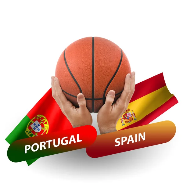 Basketball Competition Match National Teams Portugal Spain — 스톡 사진