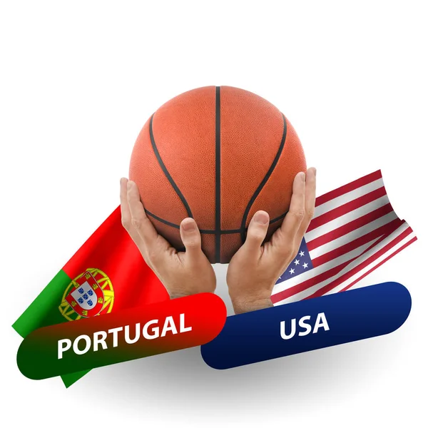 Basketball Competition Match National Teams Portugal Usa — 스톡 사진