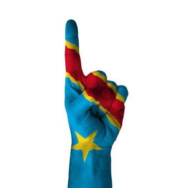 Hand pointing thumb up direction, democratic republic of congo painted with flag as symbol of up direction, first and number one symbol - isolated on white background