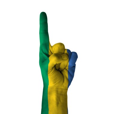 El başparmağı yukarı doğru, gabon yukarı doğru sembolü olarak bayrak ile boyanmış, ilk ve bir numaralı sembol - beyaz arka planda izole edilmiş